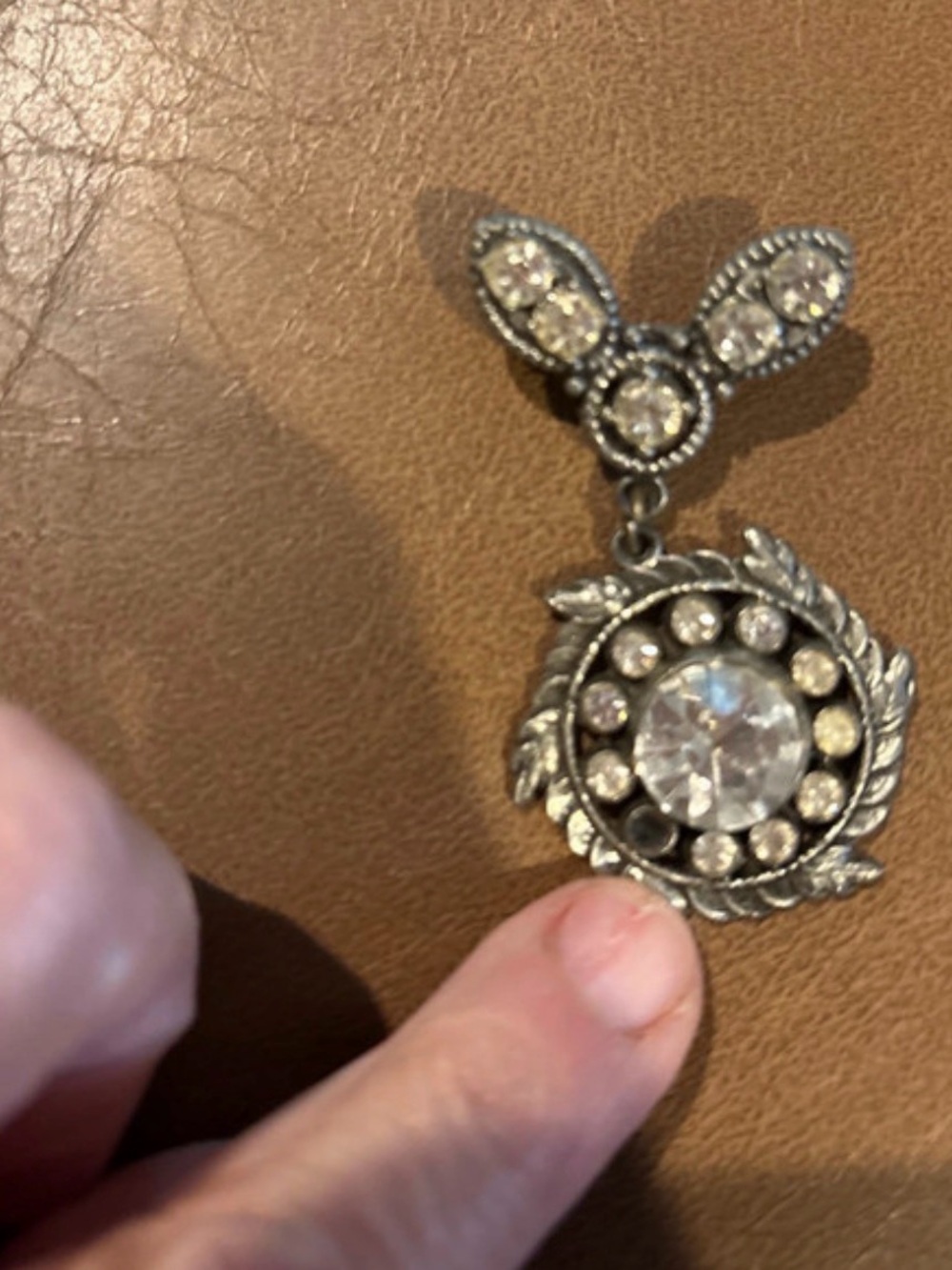 Vintage Victorian Inspired Silver Crystal Drop Pendant - Clear